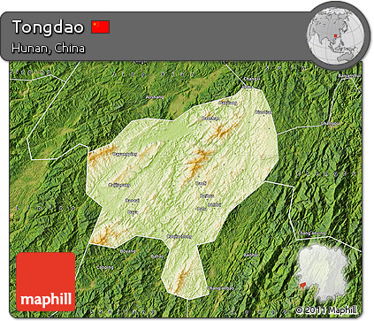 Physical Map of Tongdao, satellite outside