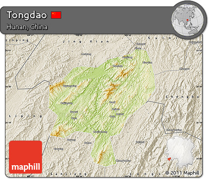 Physical Map of Tongdao, shaded relief outside