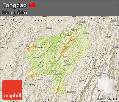 Physical Map of Tongdao, shaded relief outside