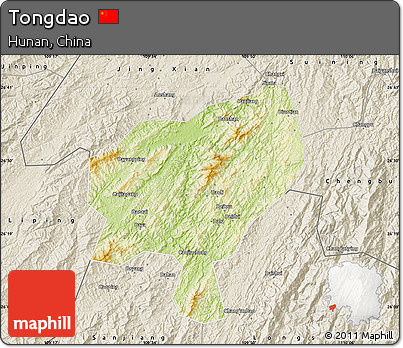 Physical Map of Tongdao, shaded relief outside