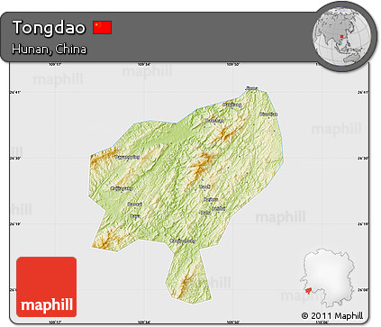 Physical Map of Tongdao, single color outside