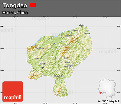 Physical Map of Tongdao, single color outside