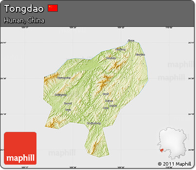 Physical Map of Tongdao, single color outside