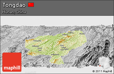 Physical Panoramic Map of Tongdao, desaturated