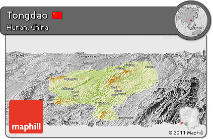 Physical Panoramic Map of Tongdao, desaturated
