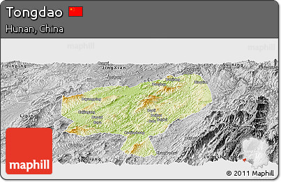Physical Panoramic Map of Tongdao, desaturated