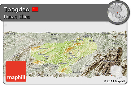 Physical Panoramic Map of Tongdao, semi-desaturated