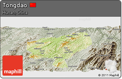 Physical Panoramic Map of Tongdao, semi-desaturated