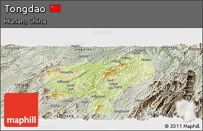 Physical Panoramic Map of Tongdao, semi-desaturated