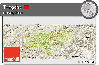 Physical Panoramic Map of Tongdao, shaded relief outside