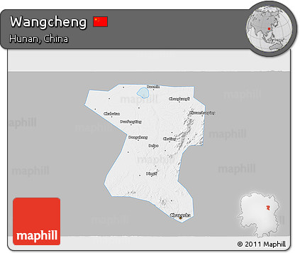 Gray 3D Map of Wangcheng, single color outside