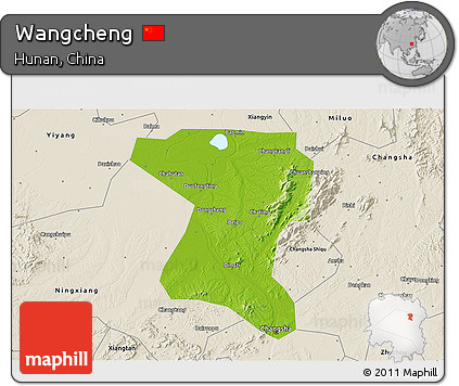 Physical 3D Map of Wangcheng, shaded relief outside
