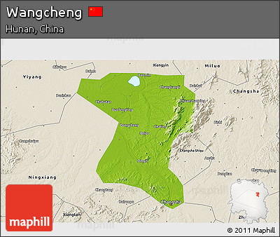 Physical 3D Map of Wangcheng, shaded relief outside