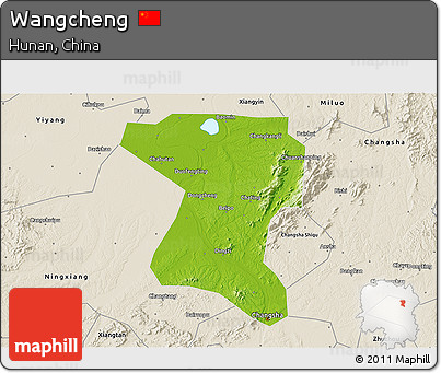 Physical 3D Map of Wangcheng, shaded relief outside