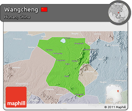 Political 3D Map of Wangcheng, lighten, semi-desaturated
