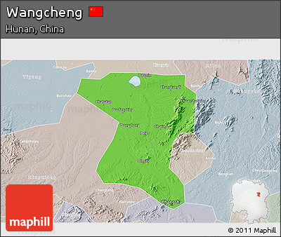 Political 3D Map of Wangcheng, lighten, semi-desaturated