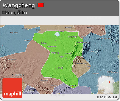 Political 3D Map of Wangcheng, semi-desaturated