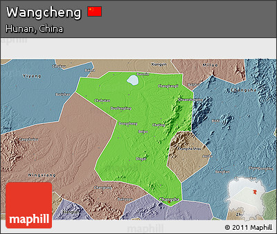 Political 3D Map of Wangcheng, semi-desaturated