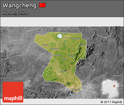 Satellite 3D Map of Wangcheng, desaturated