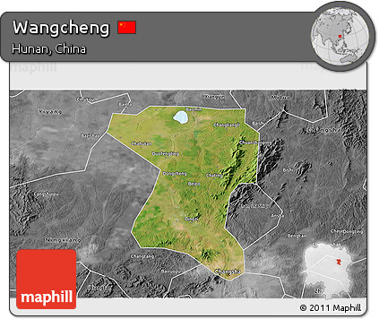 Satellite 3D Map of Wangcheng, desaturated