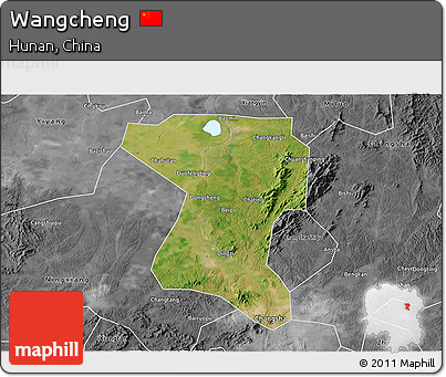 Satellite 3D Map of Wangcheng, desaturated