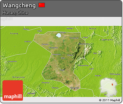 Satellite 3D Map of Wangcheng, physical outside