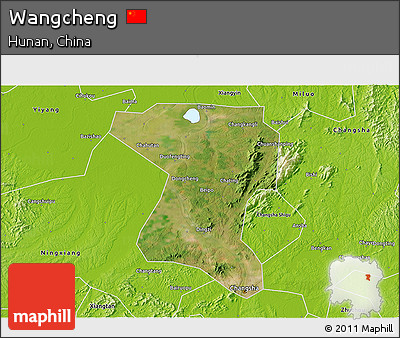 Satellite 3D Map of Wangcheng, physical outside