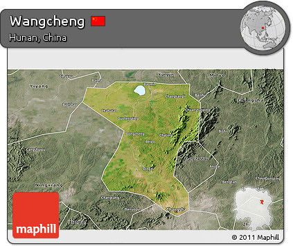 Satellite 3D Map of Wangcheng, semi-desaturated