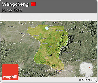 Satellite 3D Map of Wangcheng, semi-desaturated