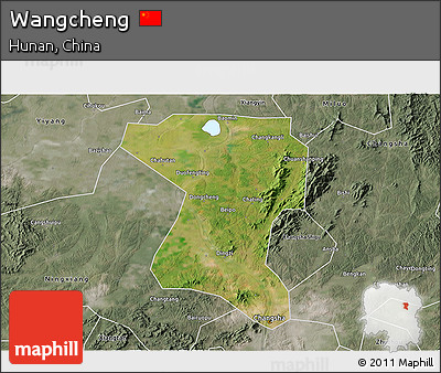 Satellite 3D Map of Wangcheng, semi-desaturated