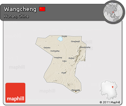 Shaded Relief 3D Map of Wangcheng, cropped outside