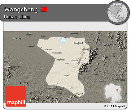 Shaded Relief 3D Map of Wangcheng, darken