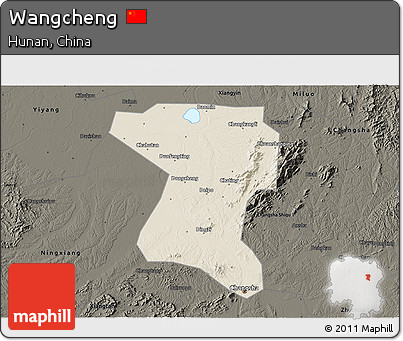 Shaded Relief 3D Map of Wangcheng, darken