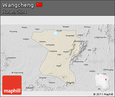 Shaded Relief 3D Map of Wangcheng, desaturated