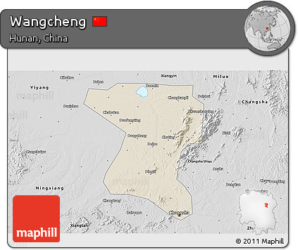 Shaded Relief 3D Map of Wangcheng, desaturated