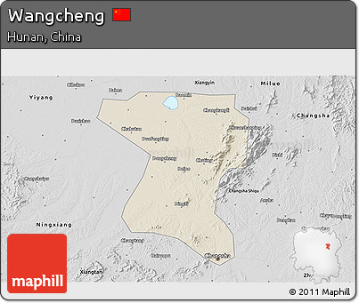 Shaded Relief 3D Map of Wangcheng, desaturated