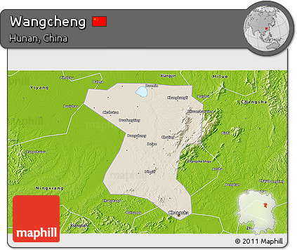 Shaded Relief 3D Map of Wangcheng, physical outside