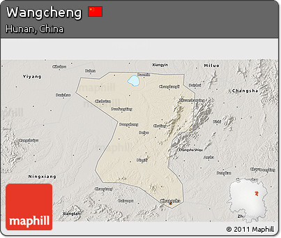 Shaded Relief 3D Map of Wangcheng, semi-desaturated