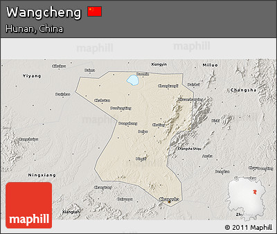 Shaded Relief 3D Map of Wangcheng, semi-desaturated