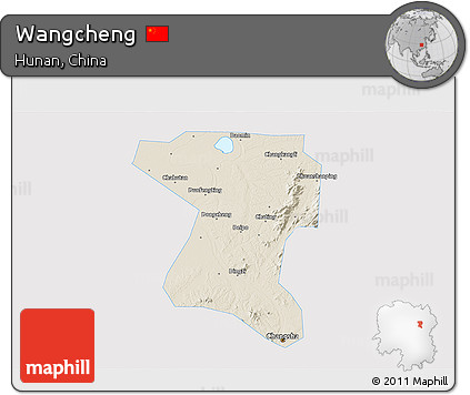 Shaded Relief 3D Map of Wangcheng, single color outside