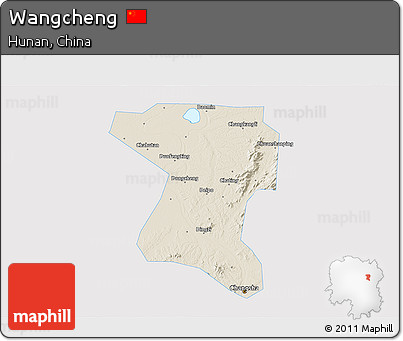 Shaded Relief 3D Map of Wangcheng, single color outside
