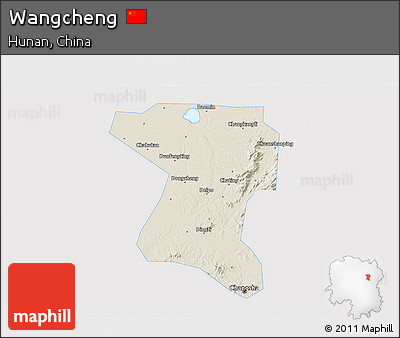 Shaded Relief 3D Map of Wangcheng, single color outside
