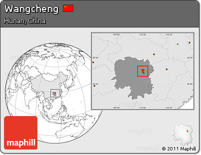 Blank Location Map of Wangcheng, highlighted country, highlighted parent region
