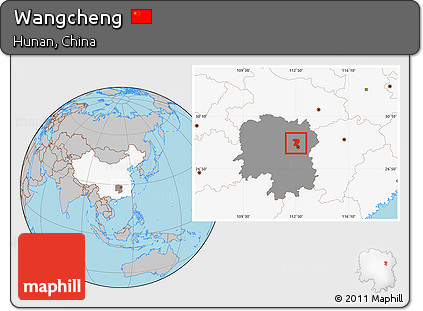 Gray Location Map of Wangcheng, highlighted country, highlighted parent region