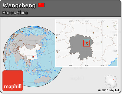 Gray Location Map of Wangcheng, highlighted country, highlighted parent region