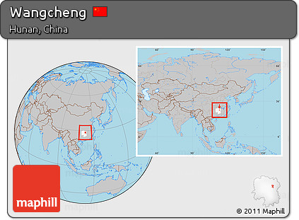 Gray Location Map of Wangcheng, highlighted parent region, within the entire country