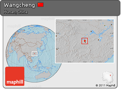 Gray Location Map of Wangcheng, hill shading