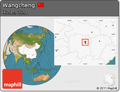 Satellite Location Map of Wangcheng, highlighted country
