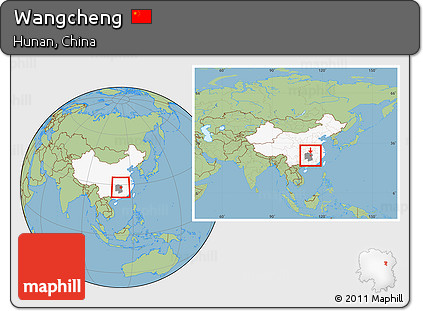 Savanna Style Location Map of Wangcheng, highlighted country, highlighted parent region, within the entire country
