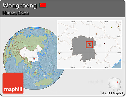 Savanna Style Location Map of Wangcheng, highlighted country, highlighted parent region, hill shading